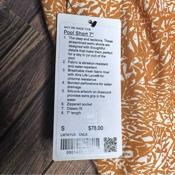 Lululemon Pool Short 7” NWT Size Small (Crunch Max Lemon Sorbet Autumn Orange) - Picture 10 of 14